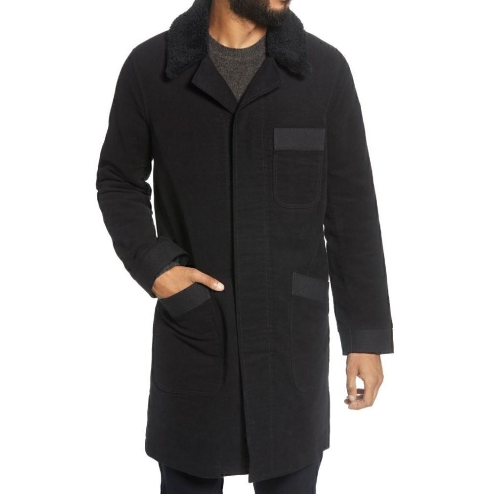 BLDWN Mens Size XXL Chanti Genuine Shearling Collar Slim CarCoat Black MSRP$798